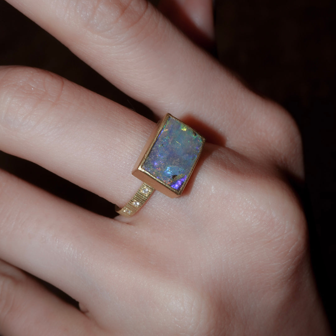 Boulder opal chocolate ring