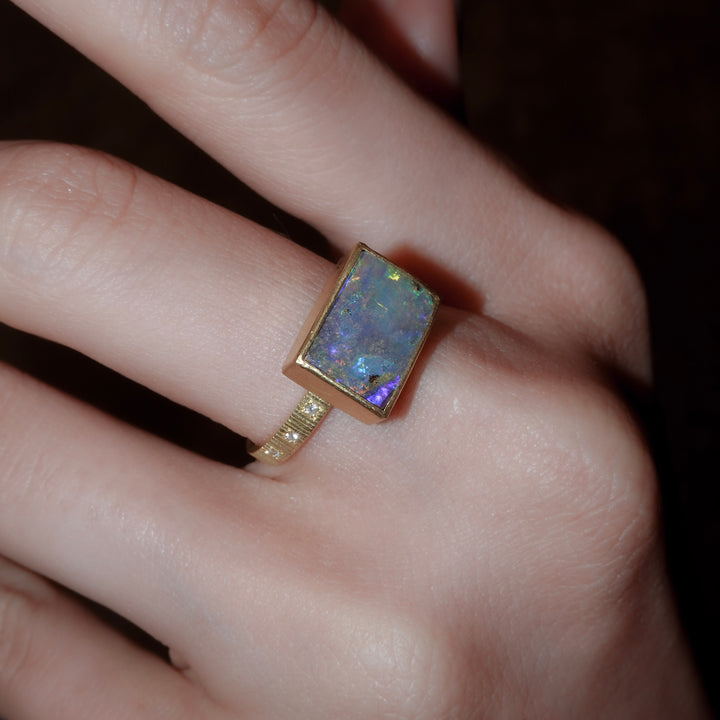 Boulder opal chocolate ring