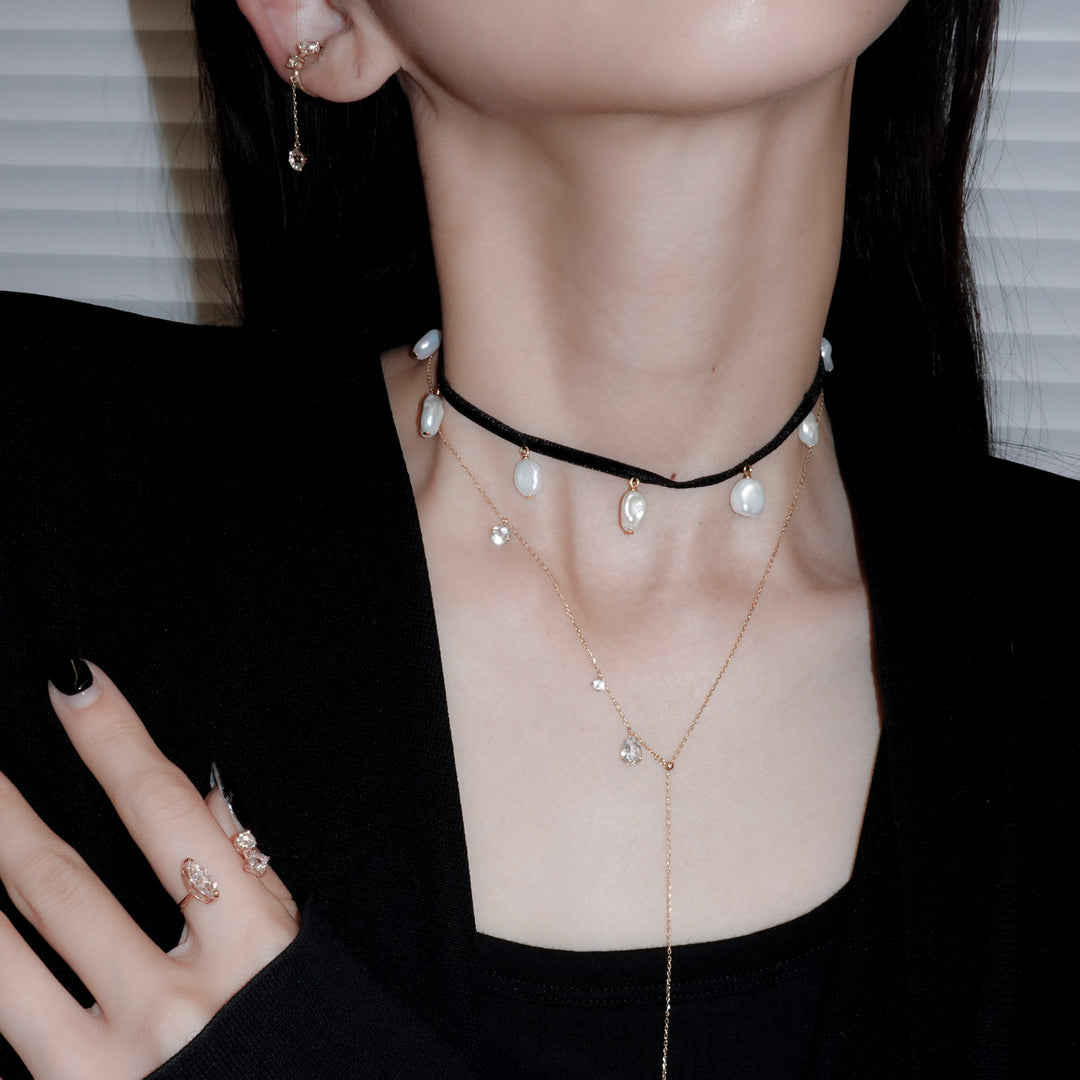 NOIR MULTI PEARL CHOKER NECKLACE