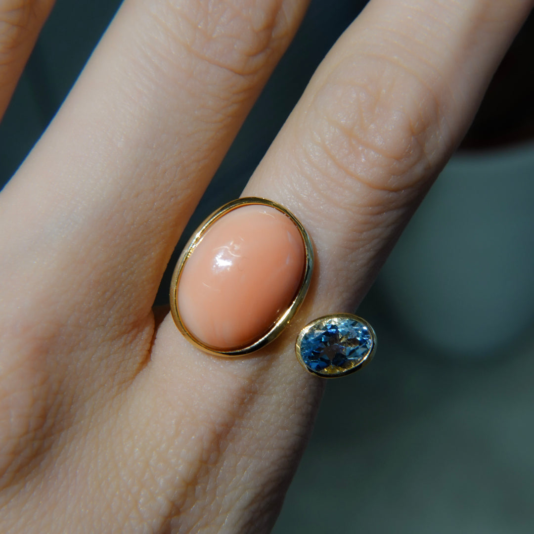 BLANCE 18K Coral Aquamarine Ring