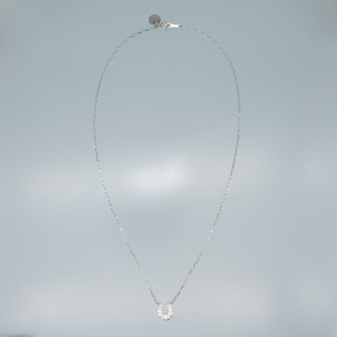 Engraved horseshoe necklace- Aquamarine