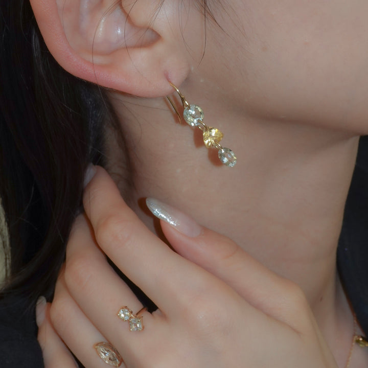 3 LOLIPOPS EARRING_10KWG x Green Amethyst x Citrine