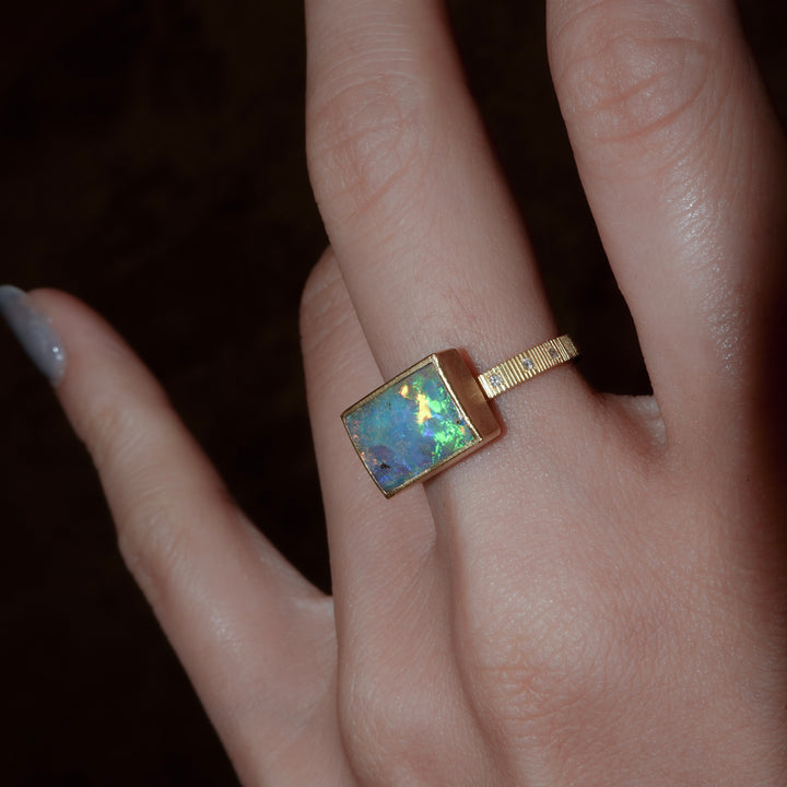 Boulder opal chocolate ring