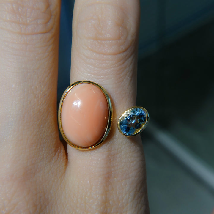 BLANCE 18K Coral Aquamarine Ring