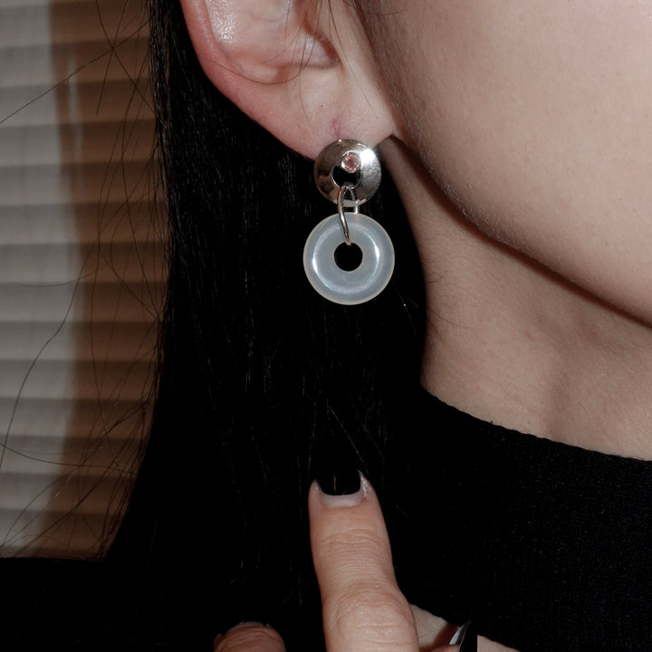 Stone ring earring with sunstone /ivory agate