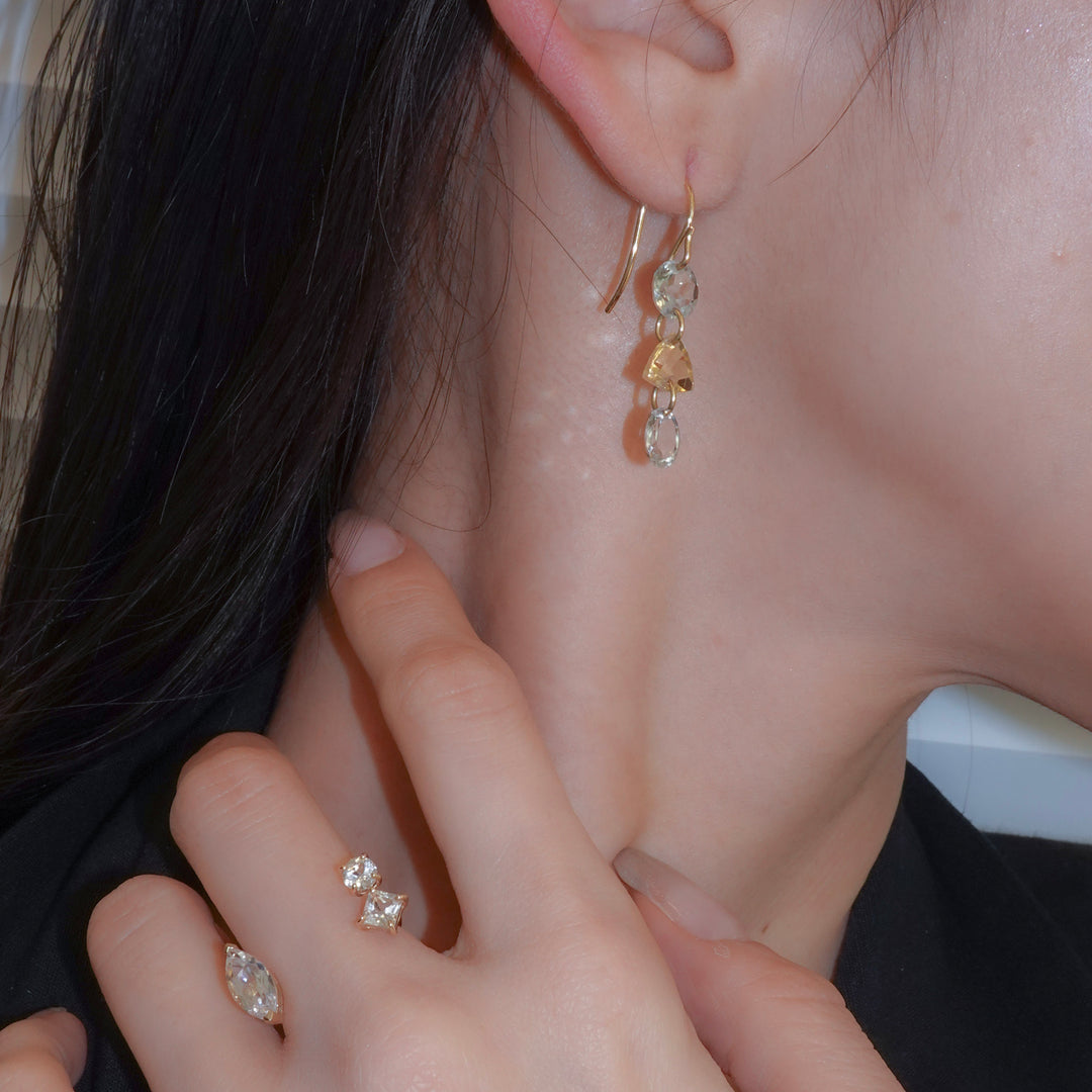 3 LOLIPOPS EARRING_10KWG x Green Amethyst x Citrine