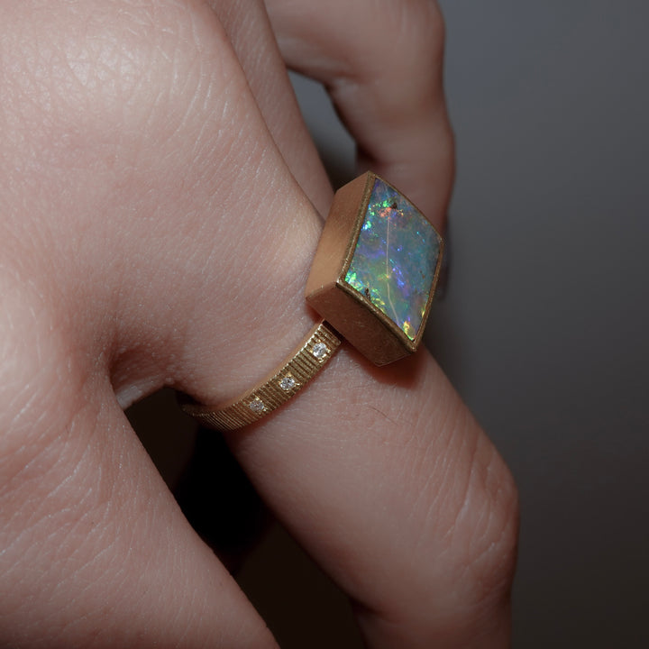 Boulder opal chocolate ring