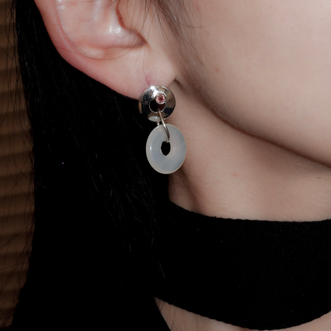 Stone ring earring with sunstone /ivory agate