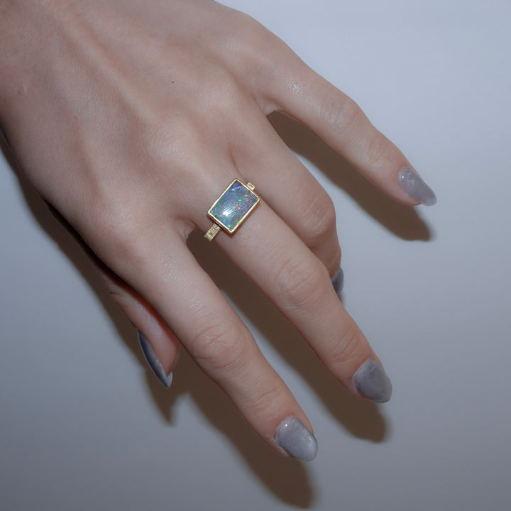 Boulder opal chocolate ring