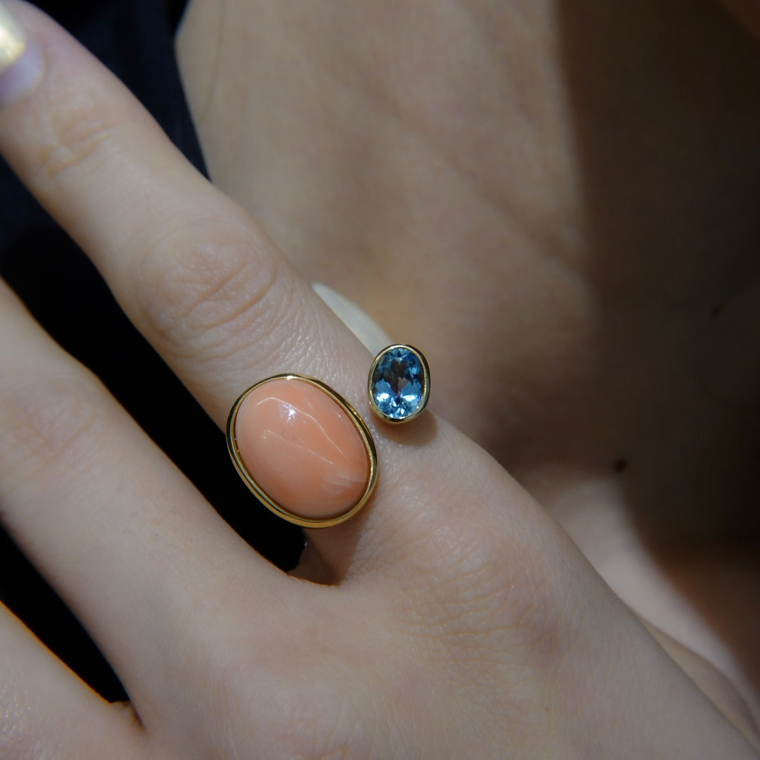BLANCE 18K Coral Aquamarine Ring