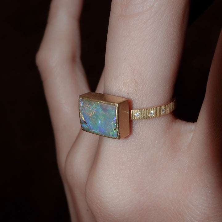 Boulder opal chocolate ring