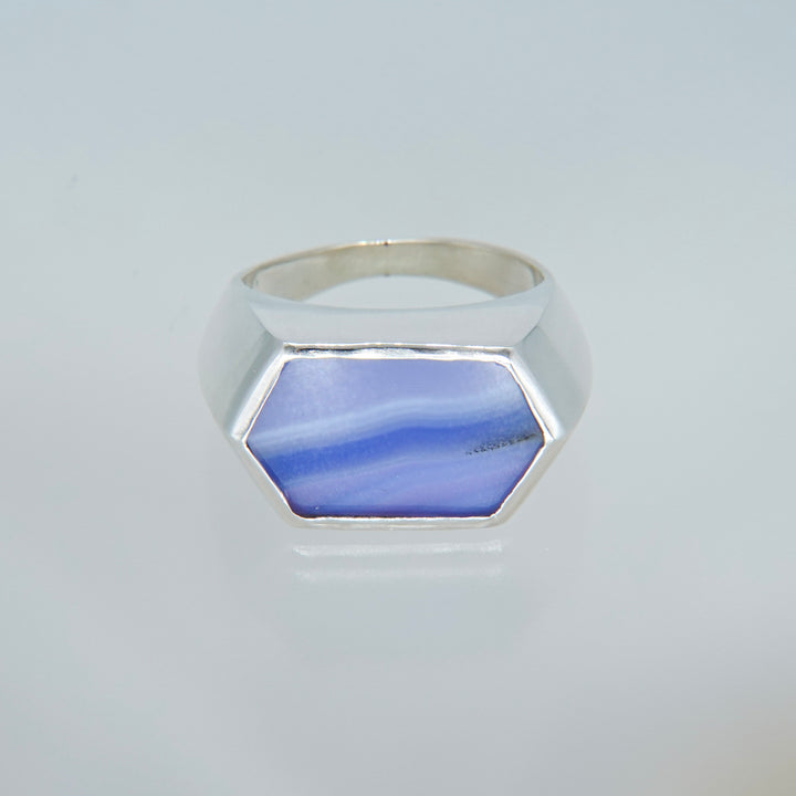 Gem Hexagone ring- Blue agate