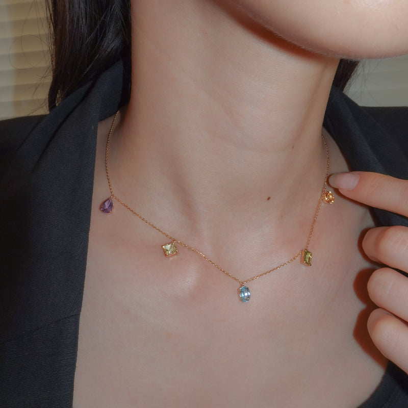STARRY NECKLACE_10KYG x Amethyst x Lemon Quartz x Blue Topaz x Peridot x Citrine