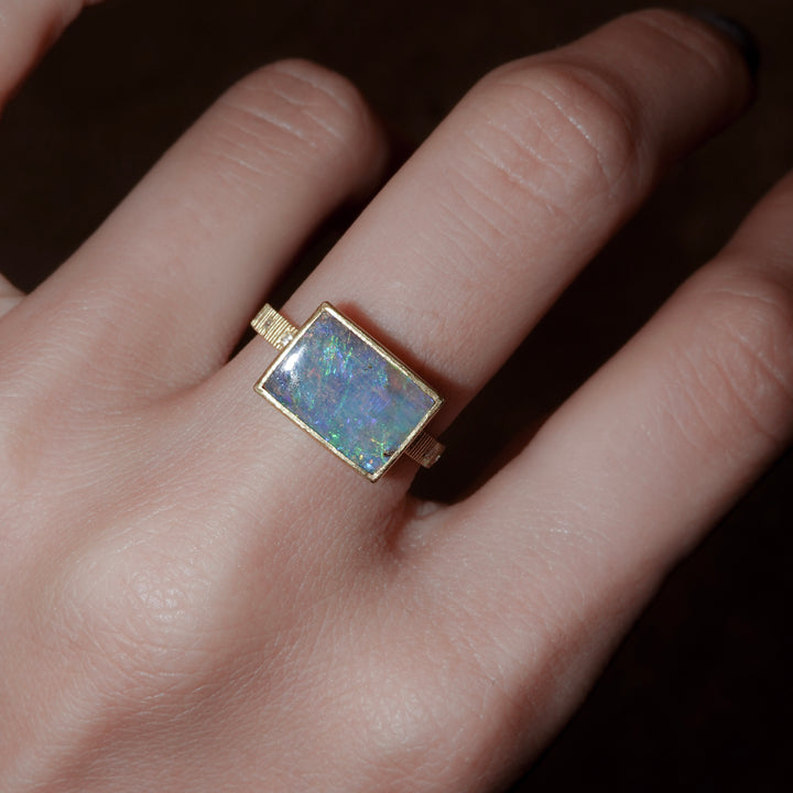 Boulder opal chocolate ring