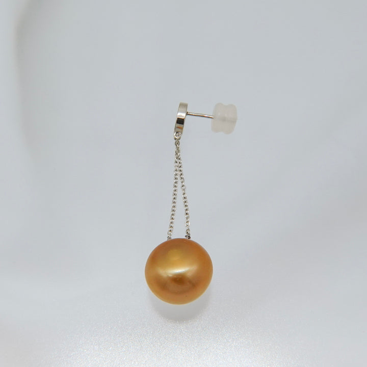 AMEMBO Silver GoldenPearl Swing Pierced Earrings