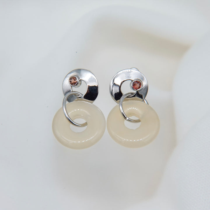 Stone ring earring with sunstone /ivory agate