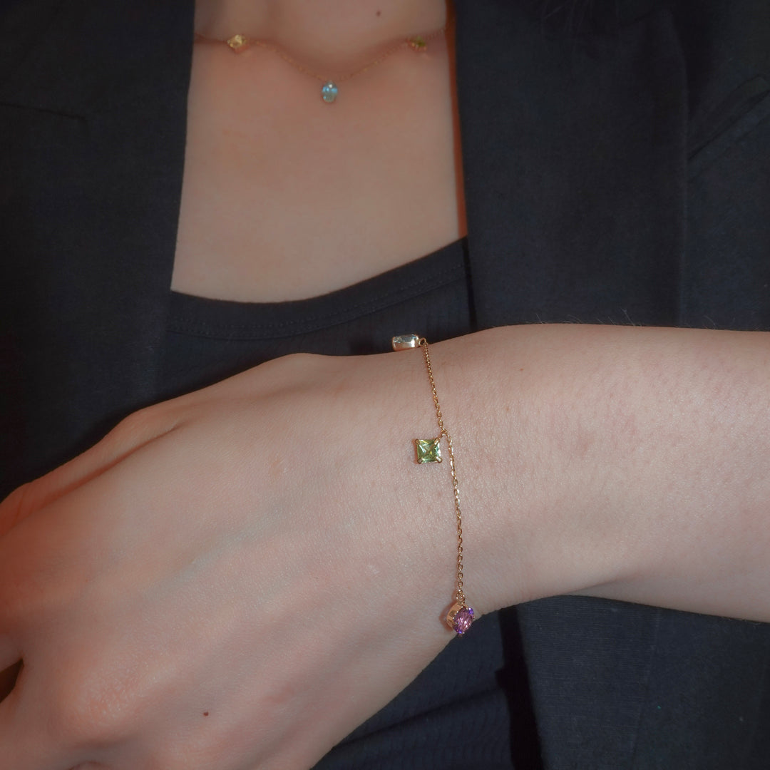 STARRY BRACELET - S- _10KYG x Blue topaz x Peridot x Amethyst