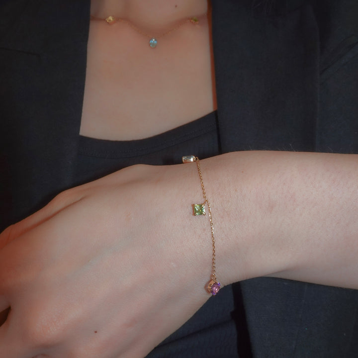 STARRY BRACELET - S- _10KYG x Blue topaz x Peridot x Amethyst