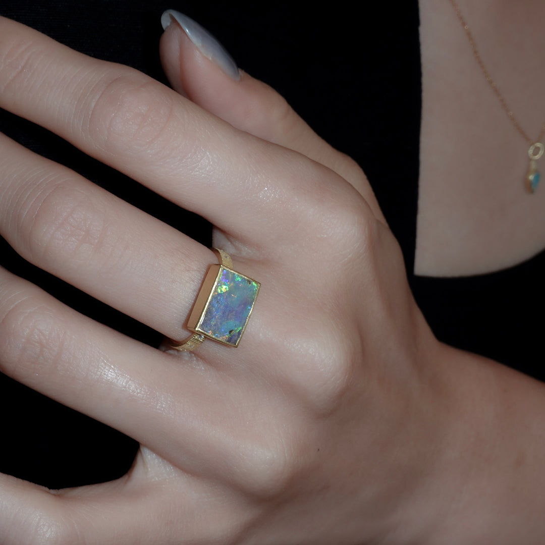 Boulder opal chocolate ring