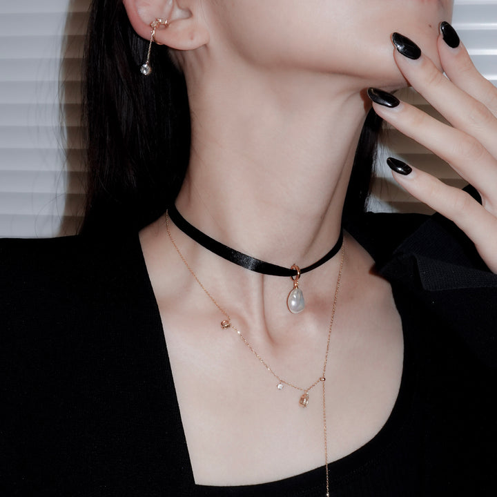 NOIR SINGLE PEARL CHOKER NECKLACE (Gold)