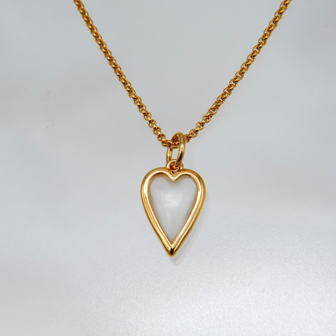 Small Rock Crystal Heart Pendant Necklace Gold Vermeil