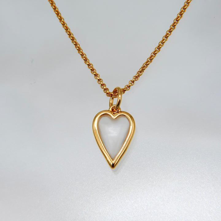 Small Rock Crystal Heart Pendant Necklace Gold Vermeil