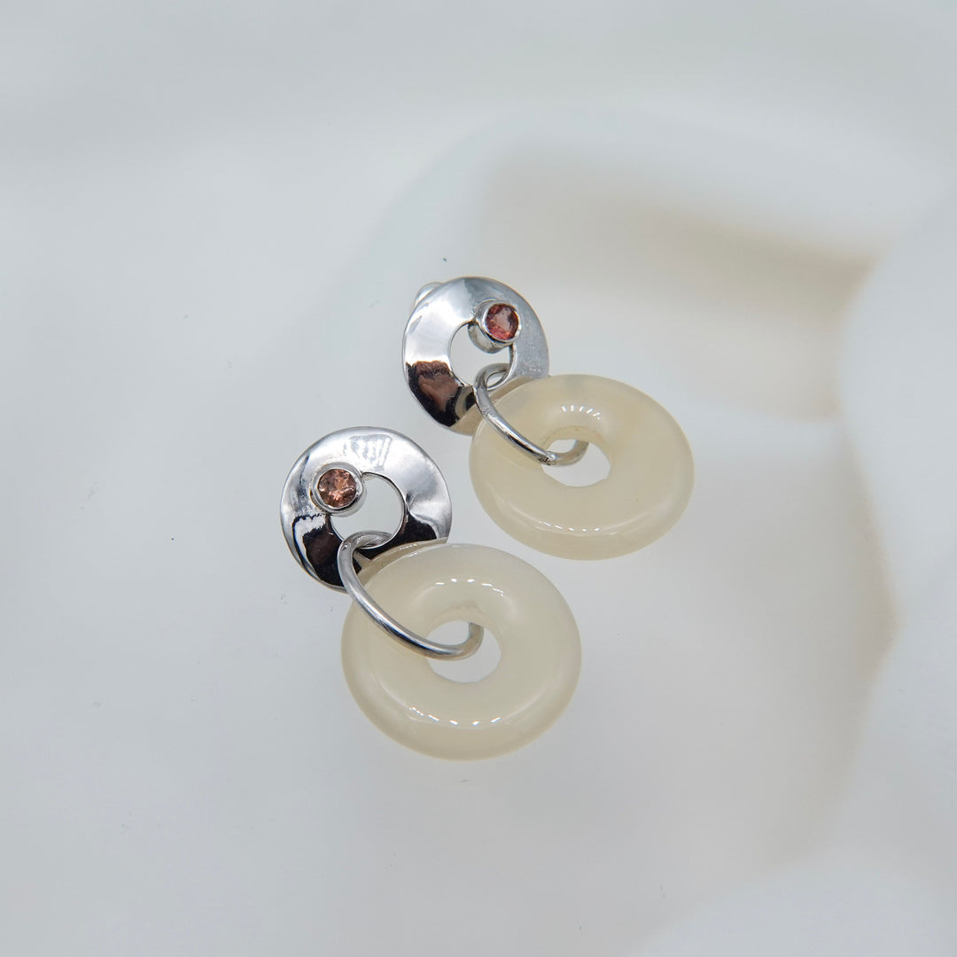 Stone ring earring with sunstone /ivory agate
