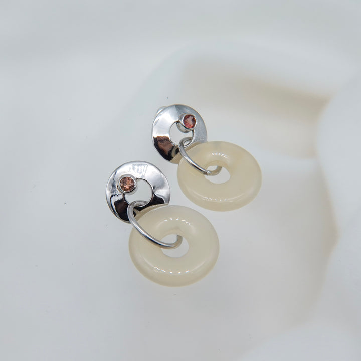 Stone ring earring with sunstone /ivory agate