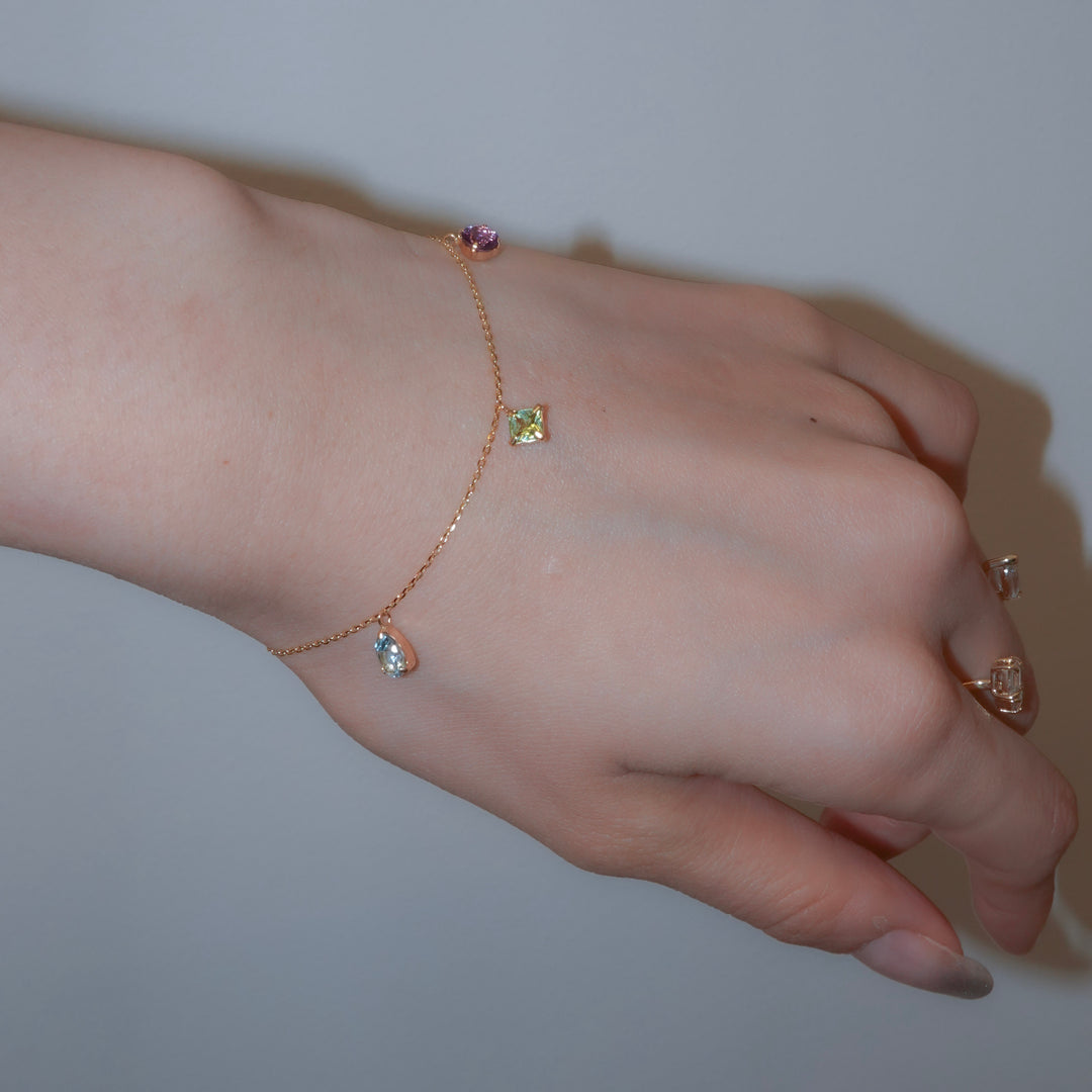 STARRY BRACELET - S- _10KYG x Blue topaz x Peridot x Amethyst