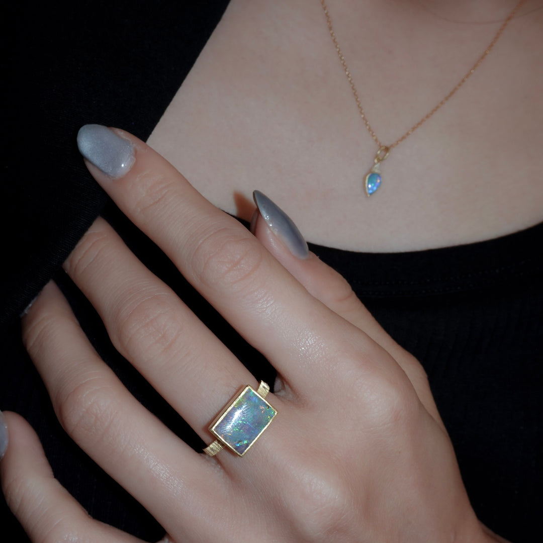 Boulder opal chocolate ring