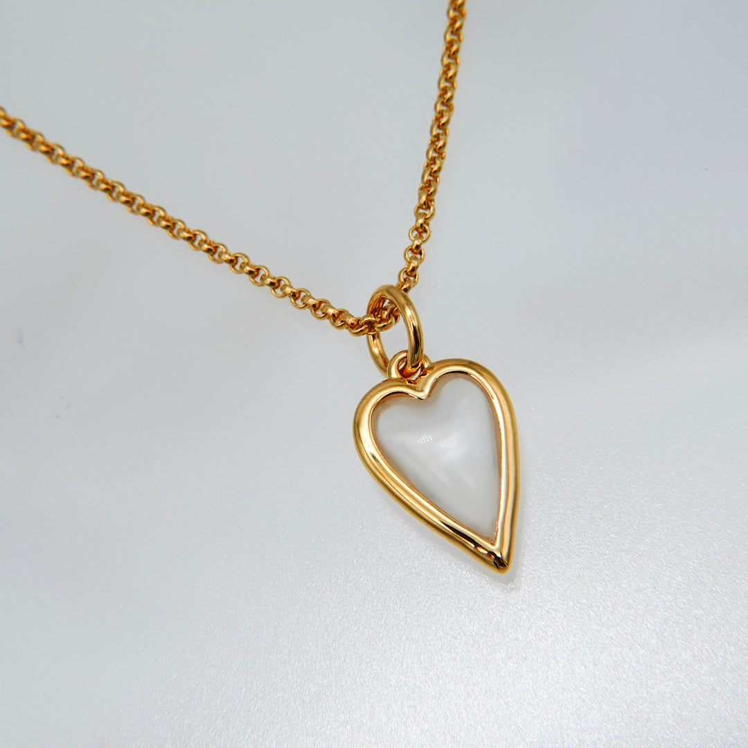 Small Rock Crystal Heart Pendant Necklace Gold Vermeil