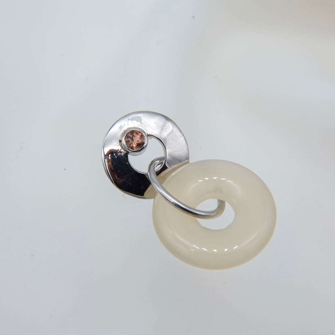Stone ring earring with sunstone /ivory agate