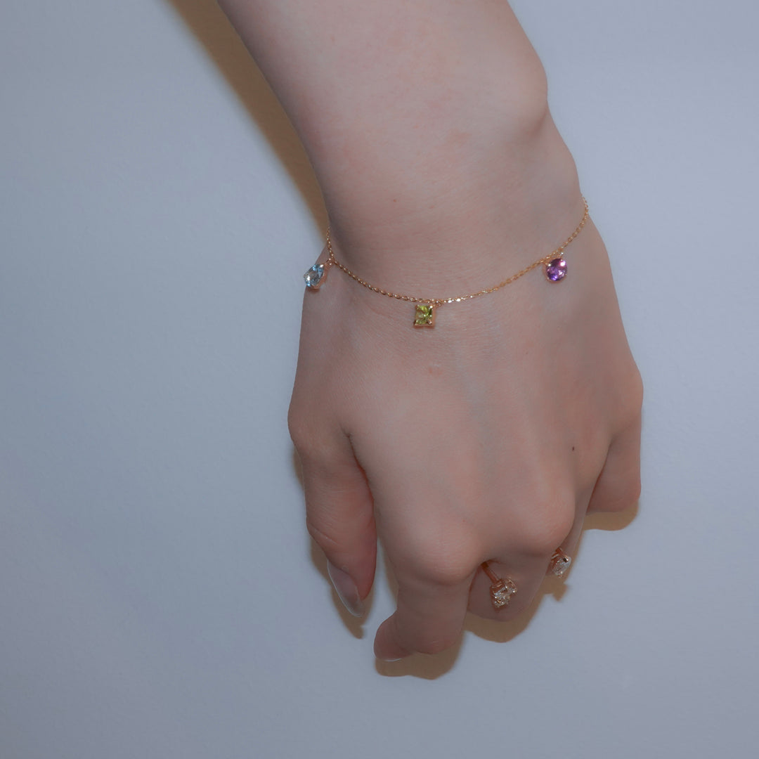 STARRY BRACELET - S- _10KYG x Blue topaz x Peridot x Amethyst