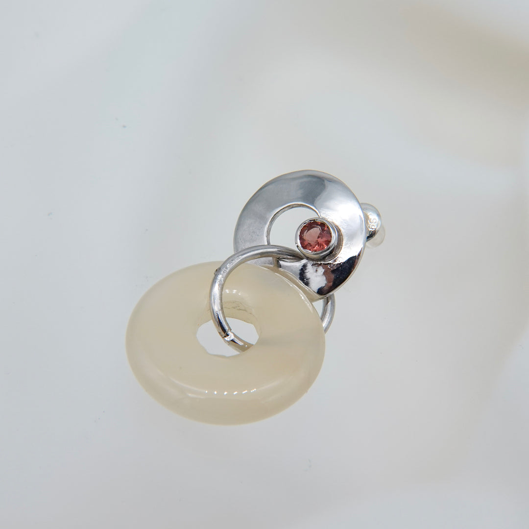 Stone ring earring with sunstone /ivory agate