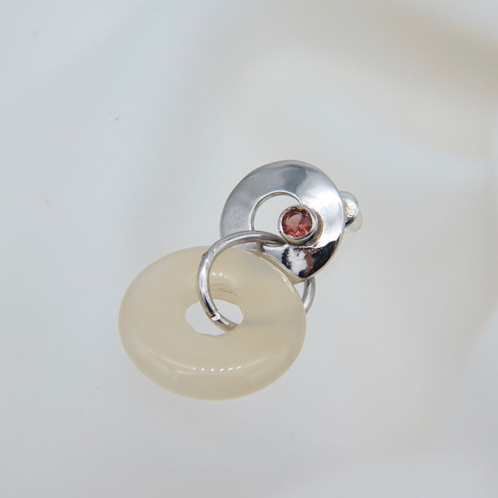 Stone ring earring with sunstone /ivory agate