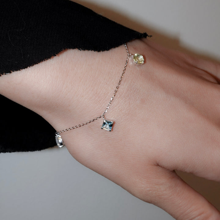STARRY BRACELET - S- _10KWG x White topaz x Blue topaz x Lemon quartz