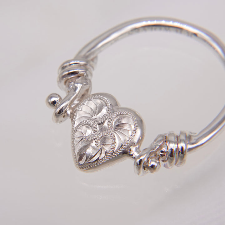 Engraved heart double side ring- Aquamarine