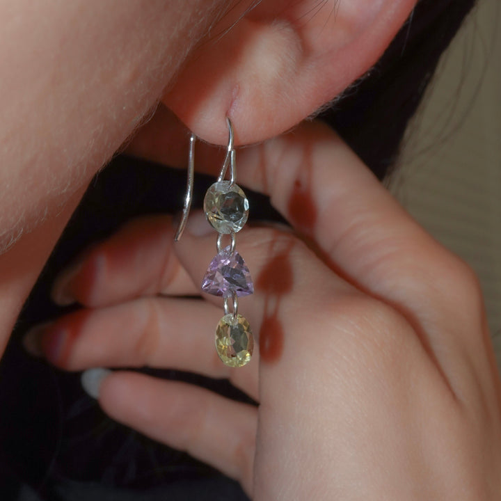 3 LOLIPOPS EARRING (single)_10KYG x Green Amethyst x Rose Amethyst x Lemon Quartz