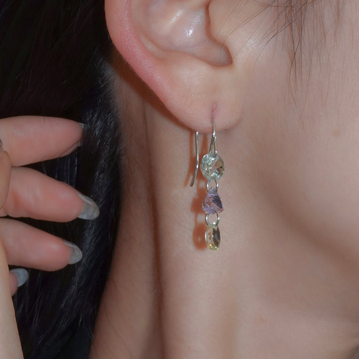 3 LOLIPOPS EARRING (single)_10KYG x Green Amethyst x Rose Amethyst x Lemon Quartz