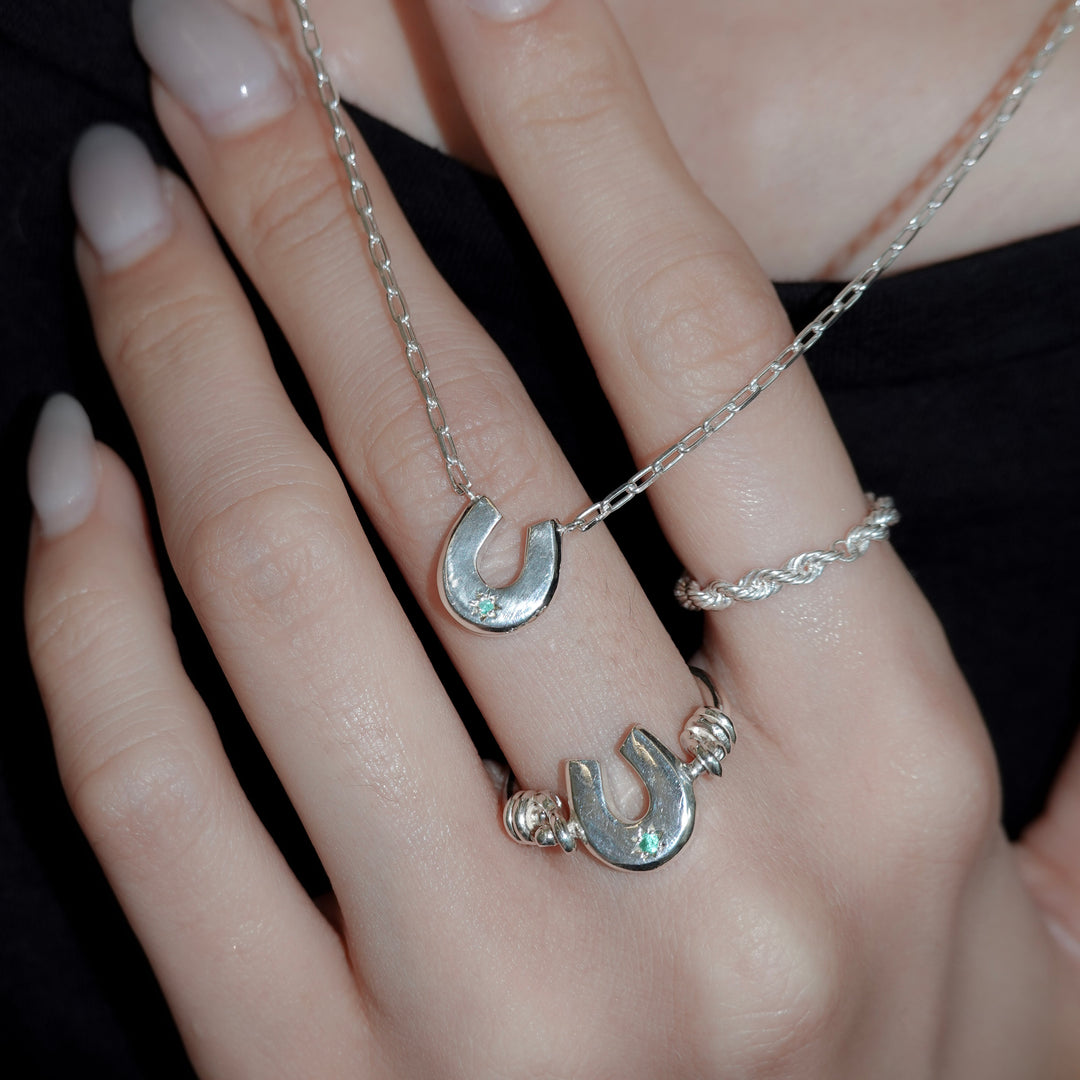Engraved horseshoe necklace- Emerald