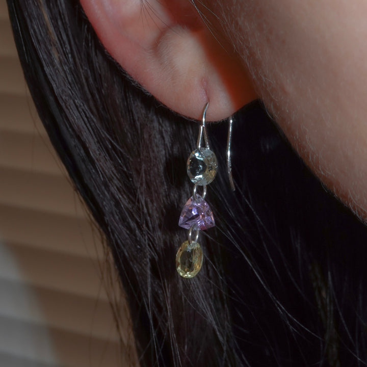 3 LOLIPOPS EARRING (single)_10KYG x Green Amethyst x Rose Amethyst x Lemon Quartz