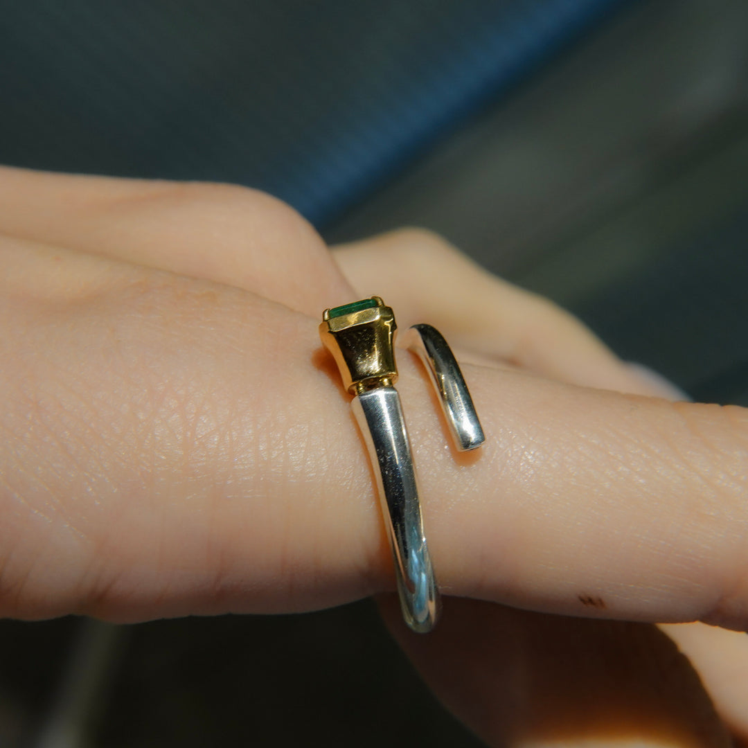 Limited piece Silver 18K Emerald Diamond Ring
