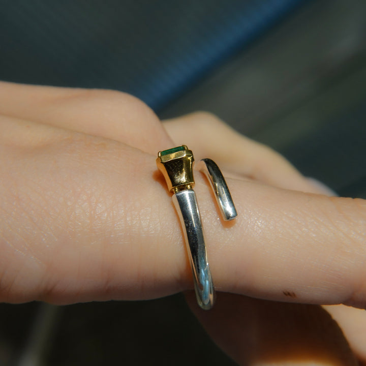 Limited piece Silver 18K Emerald Diamond Ring