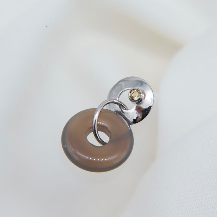 Stone ring earring with citrine/grey agate