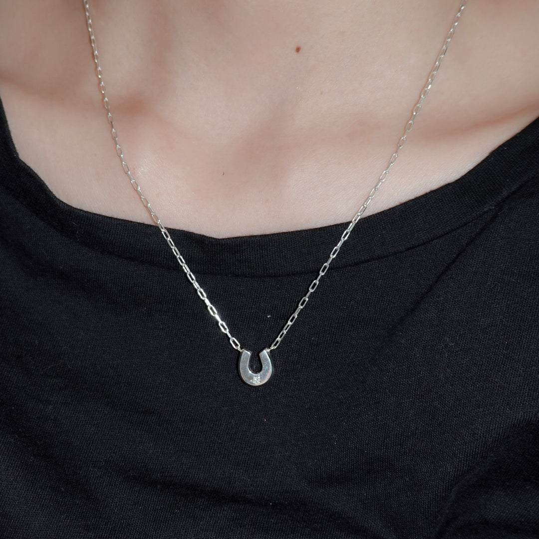 Engraved horseshoe necklace- Aquamarine