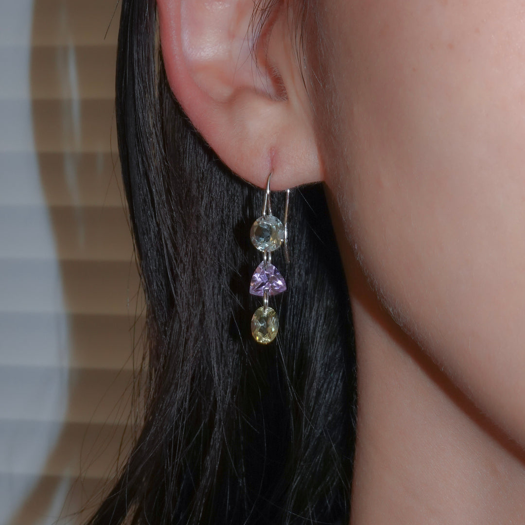 3 LOLIPOPS EARRING (single)_10KYG x Green Amethyst x Rose Amethyst x Lemon Quartz