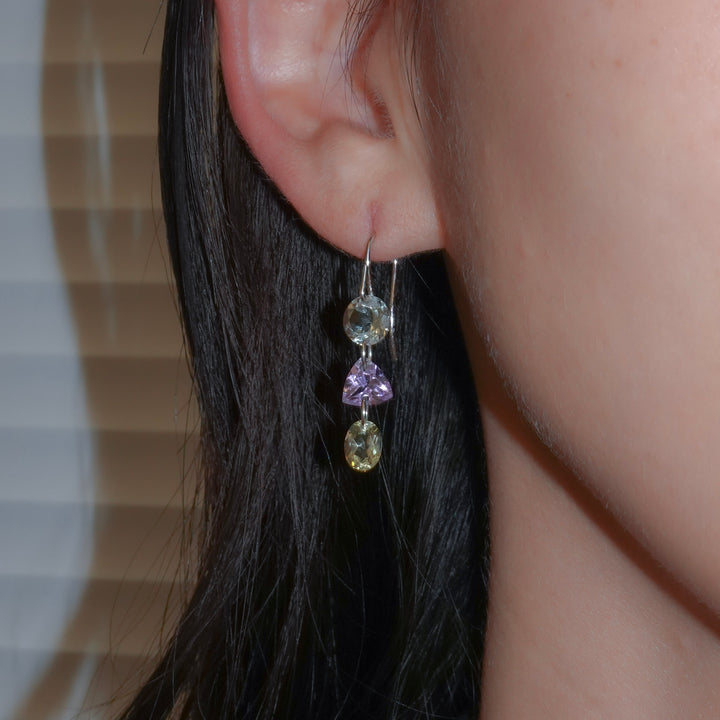 3 LOLIPOPS EARRING (single)_10KYG x Green Amethyst x Rose Amethyst x Lemon Quartz
