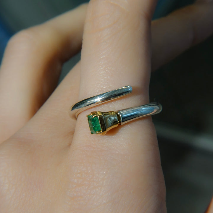 Limited piece Silver 18K Emerald Diamond Ring