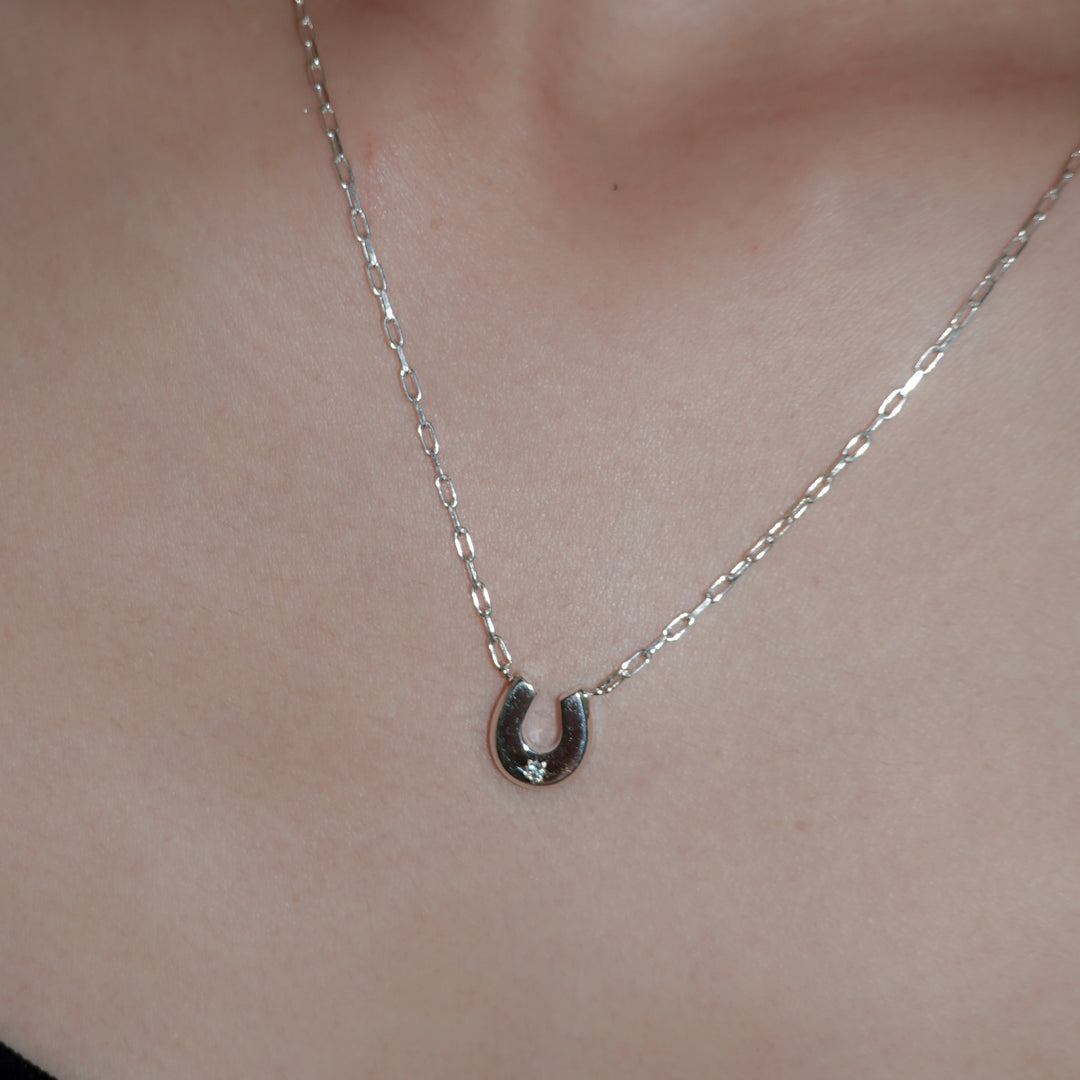 Engraved horseshoe necklace- Aquamarine