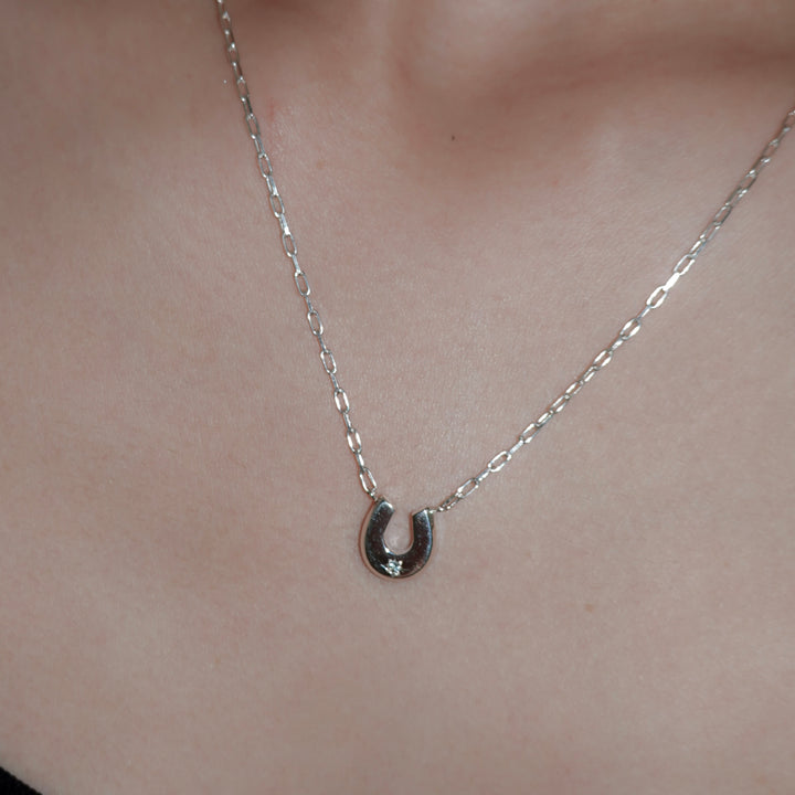 Engraved horseshoe necklace- Aquamarine